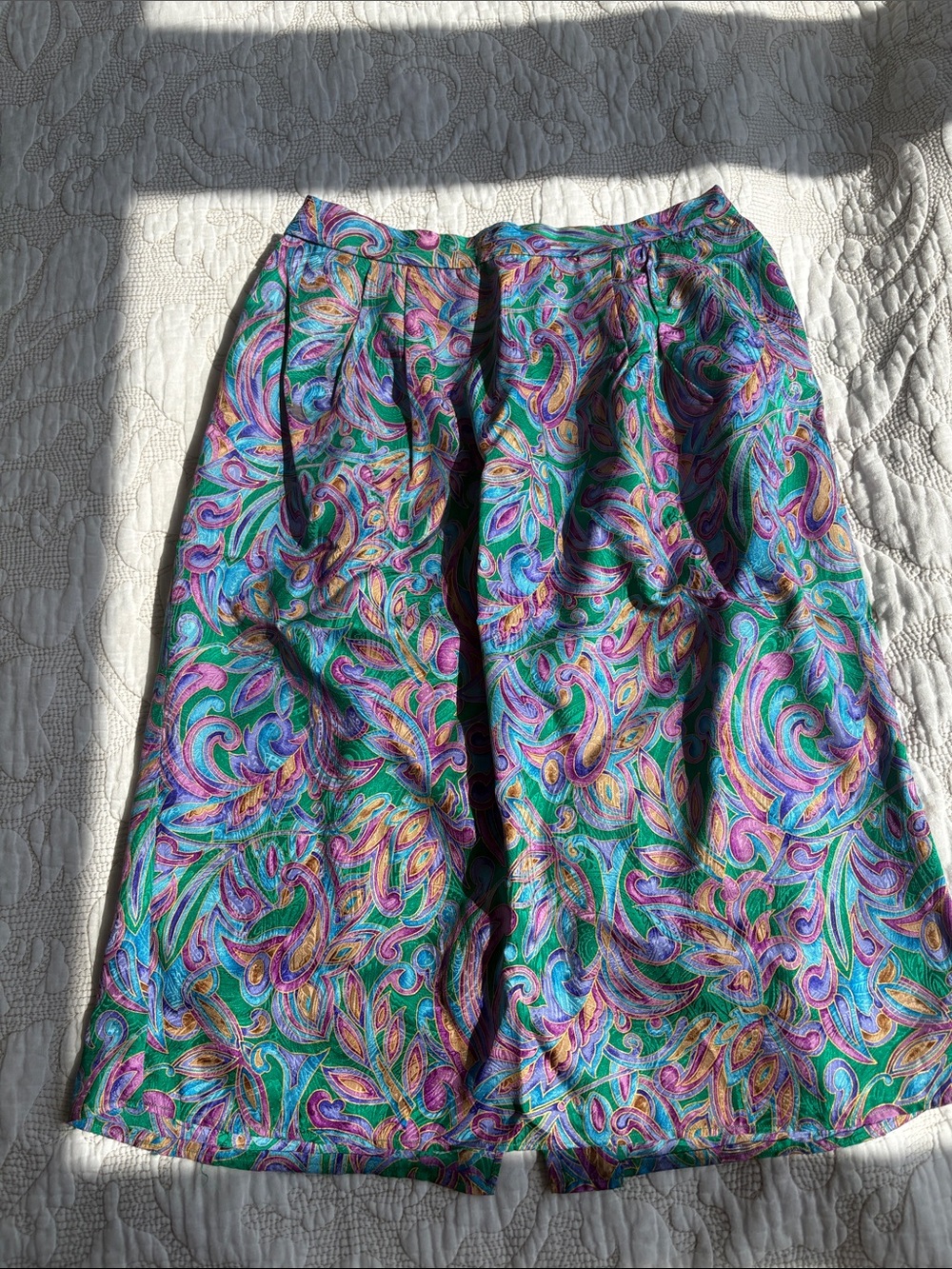 100% Silk Colorful Paisley Midi Skirt